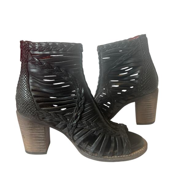 Freebird Bela Black Leather Peep Toe Heeled Sandals Size 7 - Picture 9 of 15